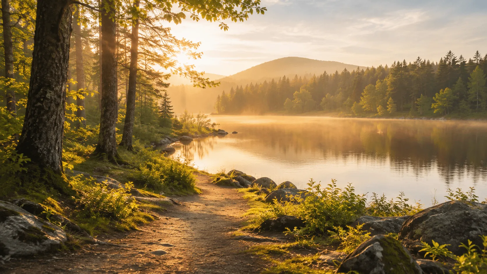 Quiet forest path with soft sunlight representing being present with God and returning your heart to Jesus